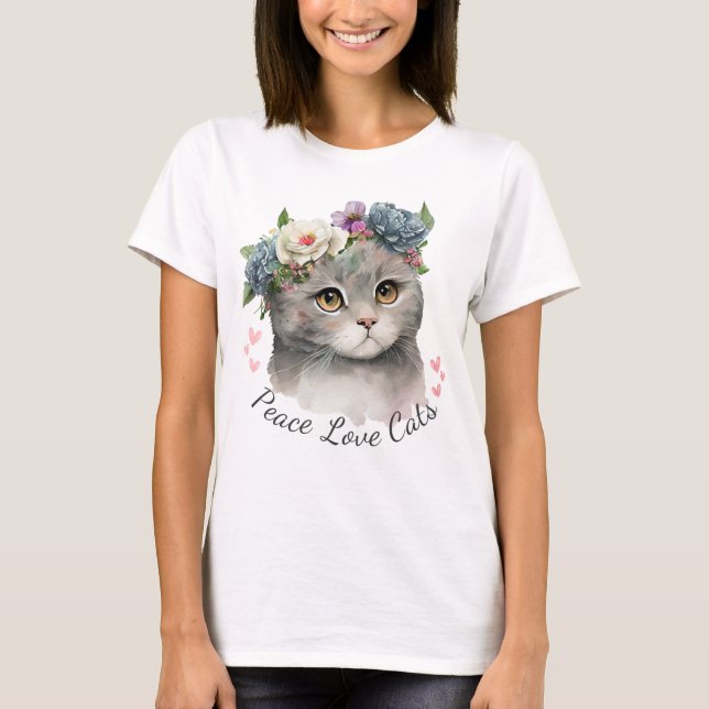 Amor de paz Camiseta Gato para mulheres (Frente)