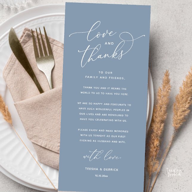 Amor e Agradecimento, Cartão de Agradecimento para (Love and Thanks, Wedding Romantic Reception Thank You Card in Dusty Blue)