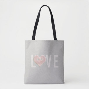 AMOR e Coração Rosa   Bolsa Tote