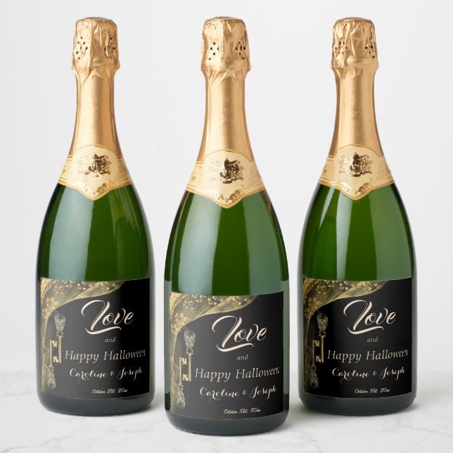 Amor e Feliz Halloween Elegante Dourado e Hulls (Garrafas)
