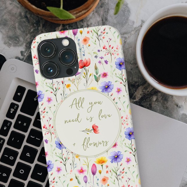 Amor e Flores, doce Citação de Flor Verde (Wildflower iphone 13 Pro Max Case - will fit many other models - adjust placement in design tool)