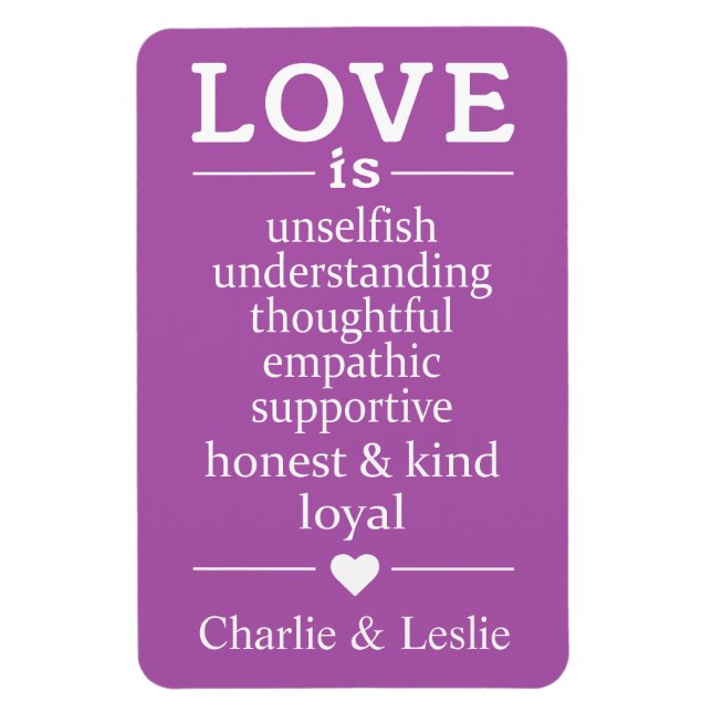 Amor é ... nomes personalizados e ímã colorido (Vertical)