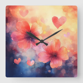 Amor em Foco – Relógio de Parede Floral Quadrado R