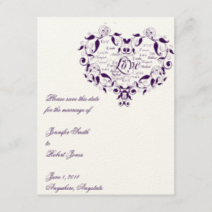 Amor em qualquer idioma em roxo Salve o cartão de