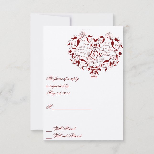 Amor em Qualquer Língua no Cartão Vermelho de Resp (Frente)