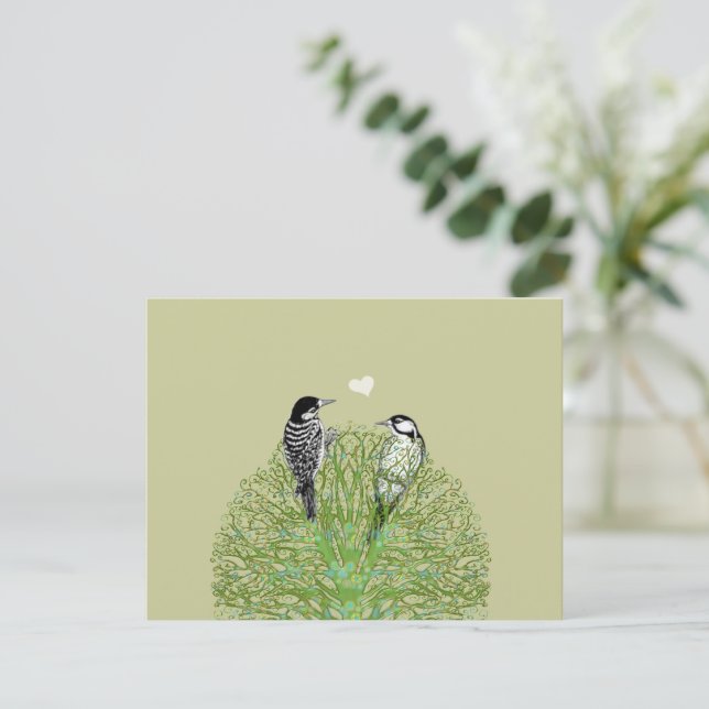 Amor em Redemoinho Verde com Pássaros Vintage RSVP (Em pé/Frente)