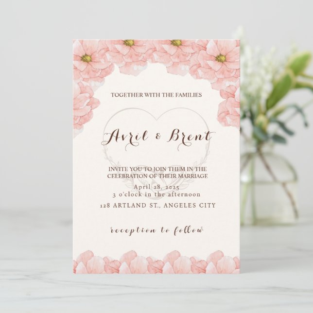 Amor florescente: Um Convite De Casamento Floral (Em pé/Frente)