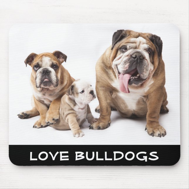 Amor Inglês Bulldogs Puppy Dogs Família Mousepad (Frente)