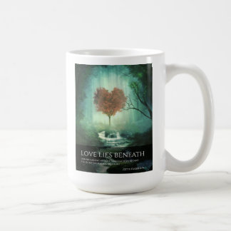 Amor mente abaixo de 15 oz, caneca de mão direita