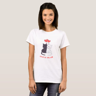 amor no ar camiseta de gato - coração romântico fo