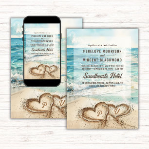 Amor no Convite para Casamento de Praia