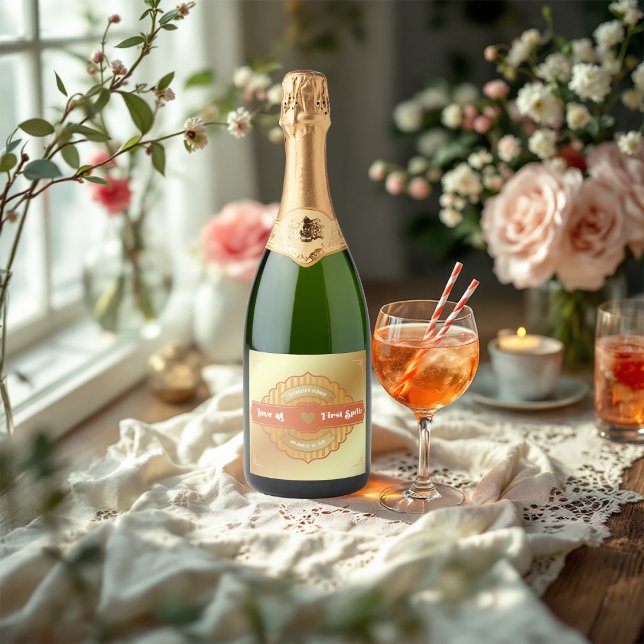 Amor no First Spritz Chá de panela (Love at First Spritz Bridal Shower Sparkling Wine Label)