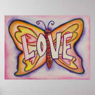 Amor Palavras Pink Butterfly Impressão Poster