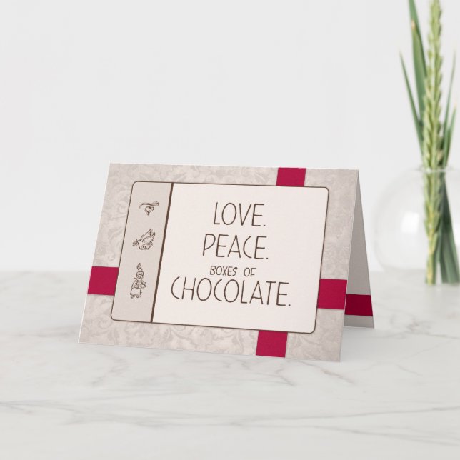 Amor. Paz. Chocolate. Cartão de Natal (Frente)