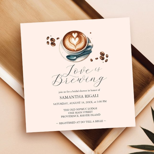 Amor simples é criar Convites de chá de panela (love is brewing bridal shower invitations simple modern coffee design with elegant script typography)