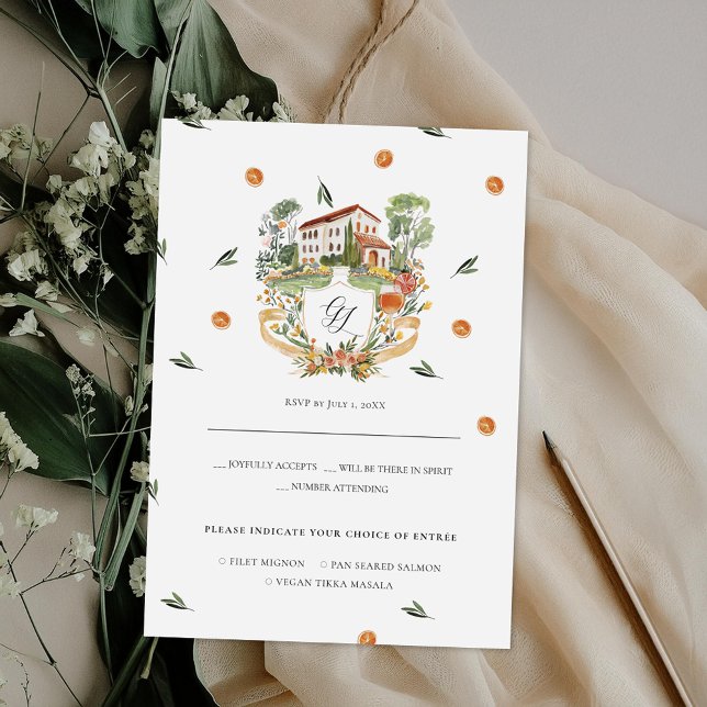 Amore & Aranci | RSVP de Casamento de Monograma (Criador carregado)