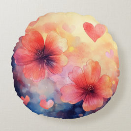 Amoxins & Corações – Almofada Redonda de Aquarela