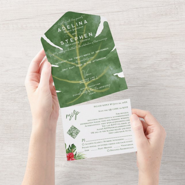 Ampersand Tropical Monstera Hibiscus RSVP Código Q (Aba destacável)
