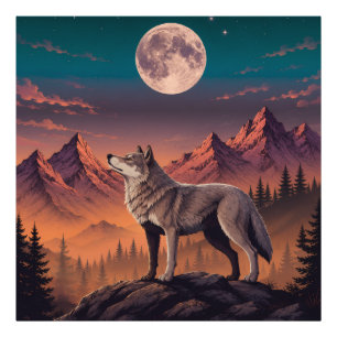 Ampliação de Foto de Lobo ao Luar Vida Selvagem