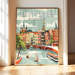 Amsterdã Holanda Poster Arte Impressão, Cidade Ret