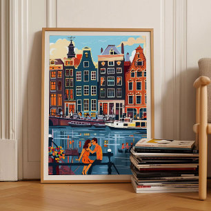 Amsterdã Impressão Ilustração Viagem Amsterdã Cart