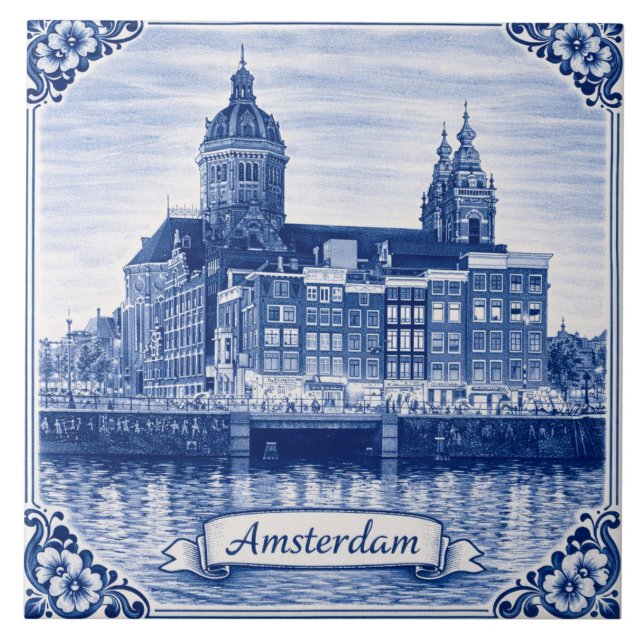 Amsterdam Delft Blue style ceramic tile (Frente)