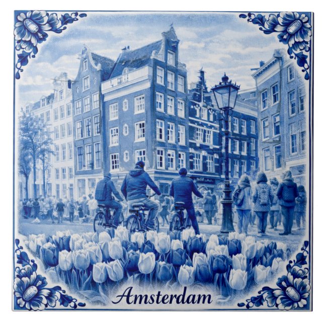 Amsterdam houses Delft Blue style tile (Frente)