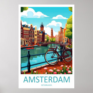 Amsterdam Netherlands Travel Poster Vintage Ski