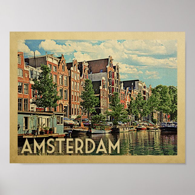 Amsterdam Poster Vintage Travel Print Netherlands (Frente)