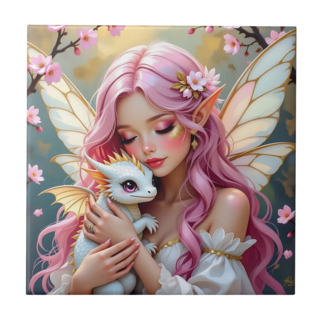 An Elegant Fairy and her Baby Dragon Personalized (Frente)