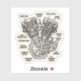 Anatomia do adesivo de motoqueiro de motor V-Twin