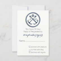 Anchor Monogramas, náutica Casamento rsvp 3.5 x 5