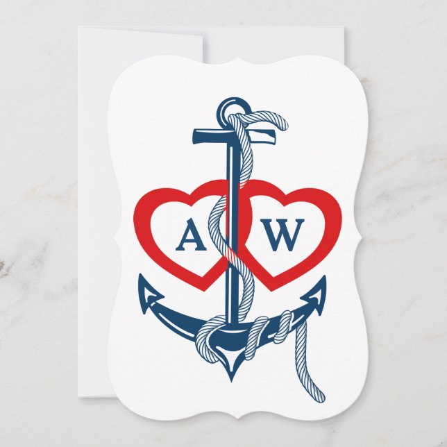 Anchor Náutico convites para casamento azul vermel (Frente)