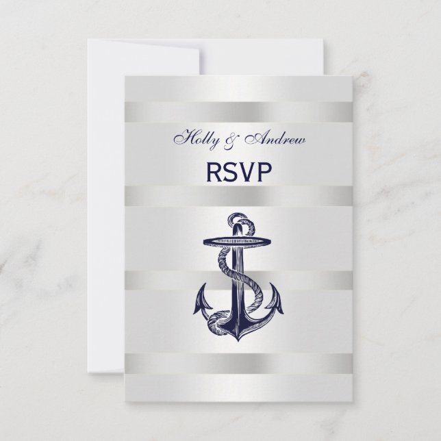 Âncora Azul Marinho Prata Branco V RSVP Menu (Frente)