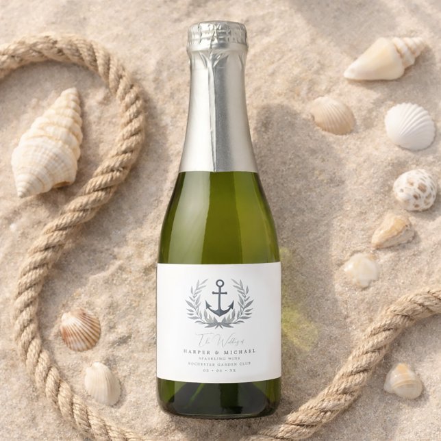 Âncora casamentos personalizados à beira-mar (Coastal wedding, personalized wine bottle label featuring an anchor.
)