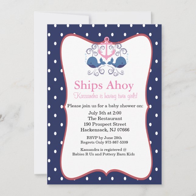 Âncora com Baleias para Convite para Chás de frald (Frente)