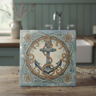 Âncora de Aquarela, Corda & Rosa dos Ventos ID1203