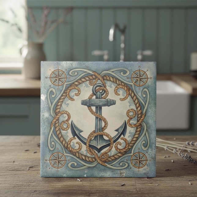Âncora de Aquarela, Corda & Rosa dos Ventos ID1203 (Criador carregado)