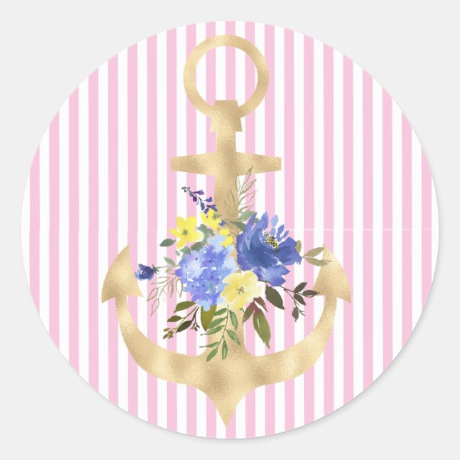 Âncora Dourada com adesivo de flores azuis (Frente)