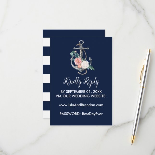 Âncora Floral | Cartão RSVP de Site do Marinho Sum (Frente/Verso In Situ)