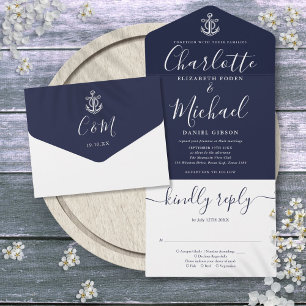 Âncora Náutica Casamento Azul Marinho E Branco Scr