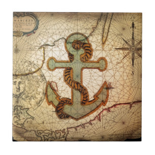 Âncora náutica do vintage do mapa da praia litor