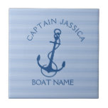 Âncora Náutica marinho Azul Do Barco A Azul Claro<br><div class="desc">Marinho azul de ancoragem de barco náutico com padrão de listras de estanho azul claro e branco. Texto personalizável em azul marinho.</div>