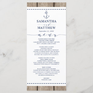 Âncora Naval Rústico Menu de Casamento de Madeira