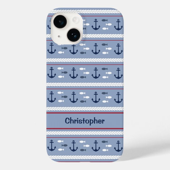 Âncoras náuticas brancas e azuis personalizadas (Verso)