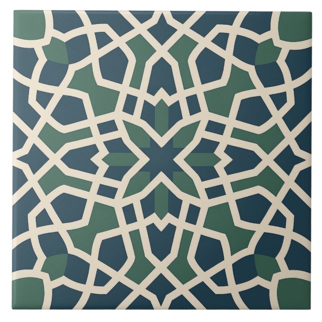Andalusian Maze: Green & Blue Geometry Tile (Frente)