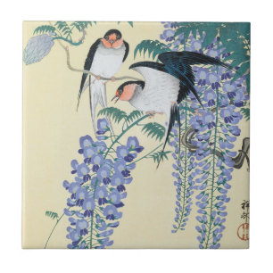Andorinhas e Wisteria por Ohara Koson