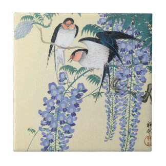 Andorinhas e Wisteria por Ohara Koson