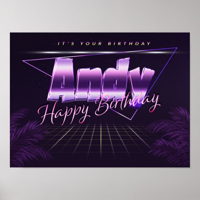 Andy Name Vorname lila retro Poster Geburtstag (Frente)