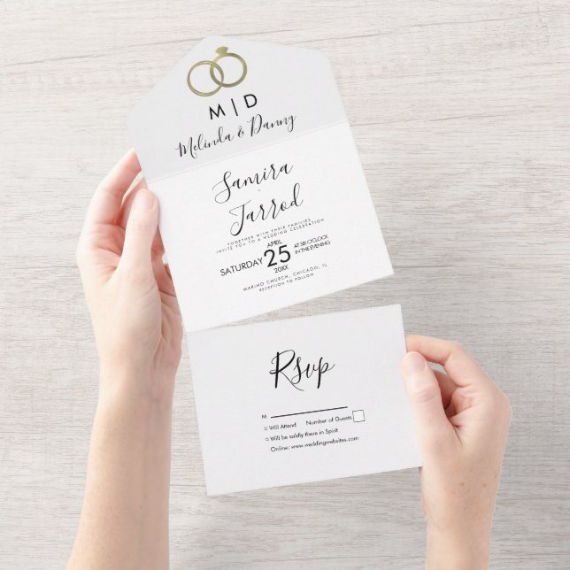 Anel de Papel Alumínio Dourado Moderno Casamento (Aba destacável)